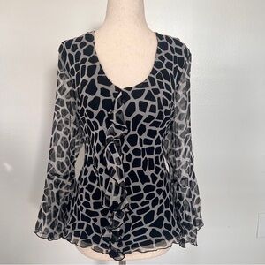 Vintage Russell Kemp animal print blouse with ruffle detail. Size S